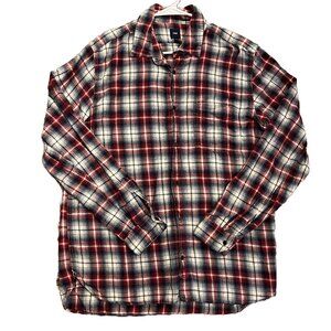 Gap Men's Long-Sleeved Flannel Button-Down Shirt Size Large Red White Plaid